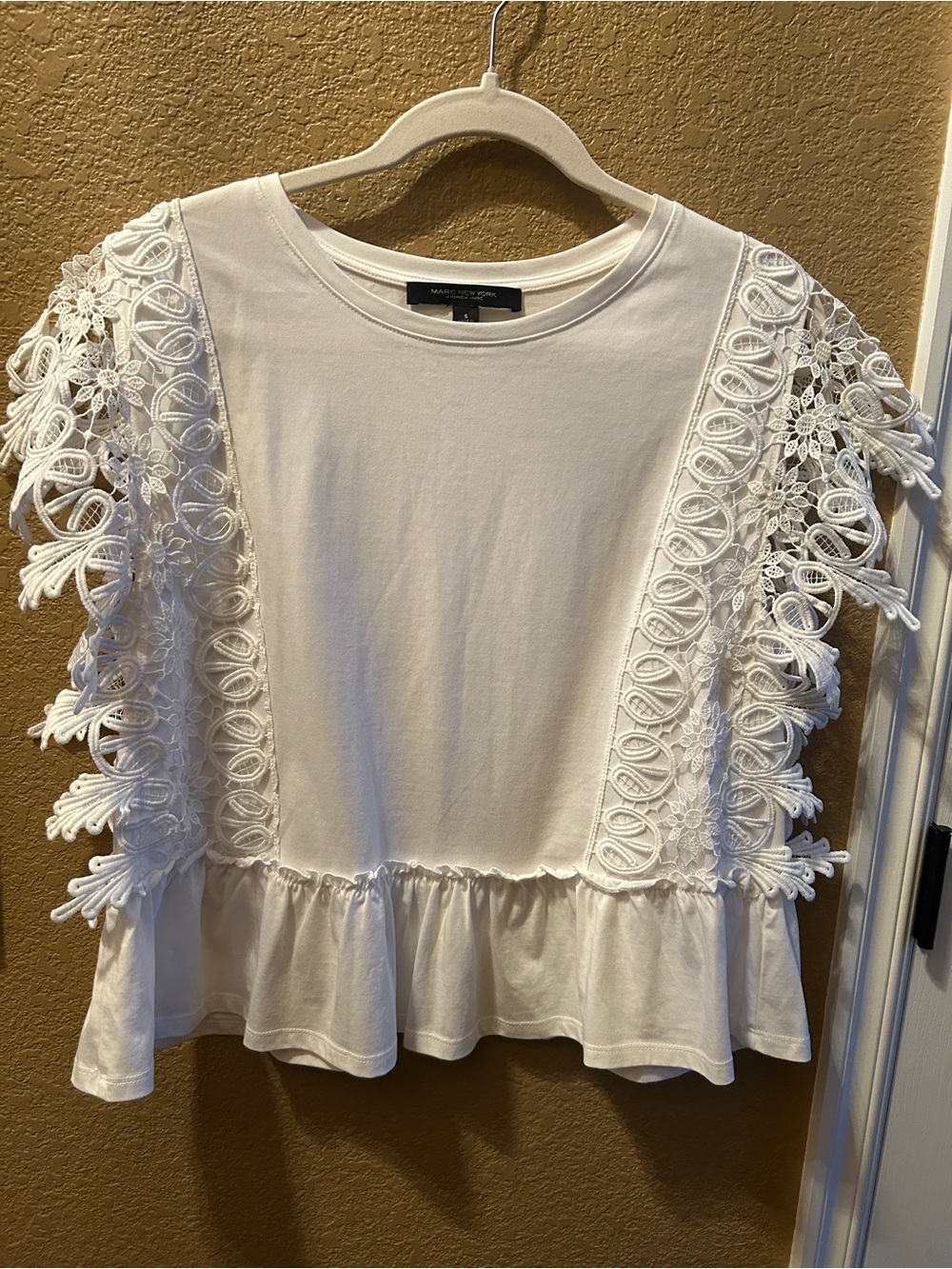 Marc New York White Eyelet Lace Peplum Top